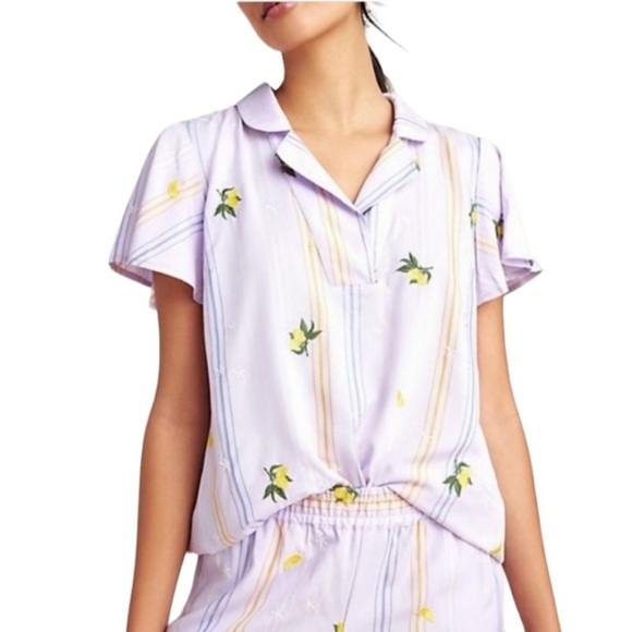 ANTHROPOLOGIE Lemon Orchard Embroidered Sleep Top Sz L - Picture 2 of 7